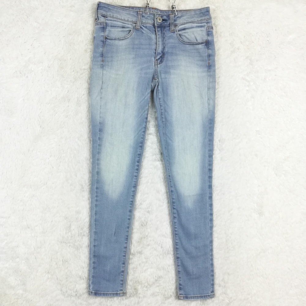 American Eagle Womens Jeans Jegging Blue Denim Light Wash Super Stretch‎ Long 8L